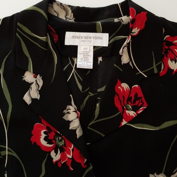 Vintage JNY Blk Floral, Button-Front Dress, 12P - Picture 3 of 5